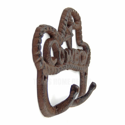 Cowboy Hat Star Double Wall Hook Cast Iron Coat Towel Key Hanger Rustic Western