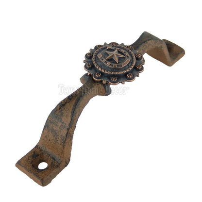 Horseshoe Star Handle Copper Concho Door Drawer Pull Cast Iron Antique Style