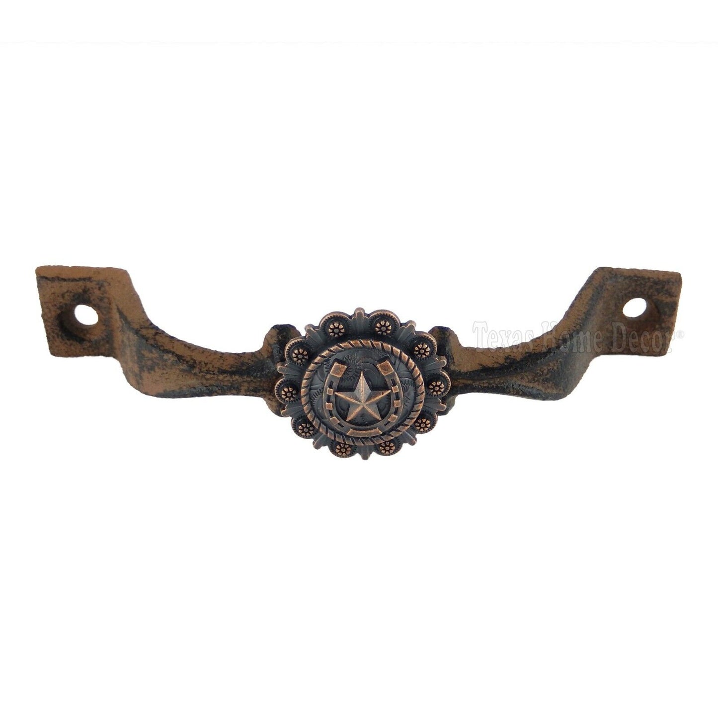 Horseshoe Star Handle Copper Concho Door Drawer Pull Cast Iron Antique Style