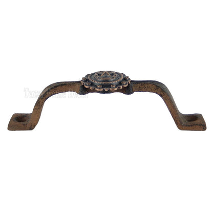 Horseshoe Star Handle Copper Concho Door Drawer Pull Cast Iron Antique Style