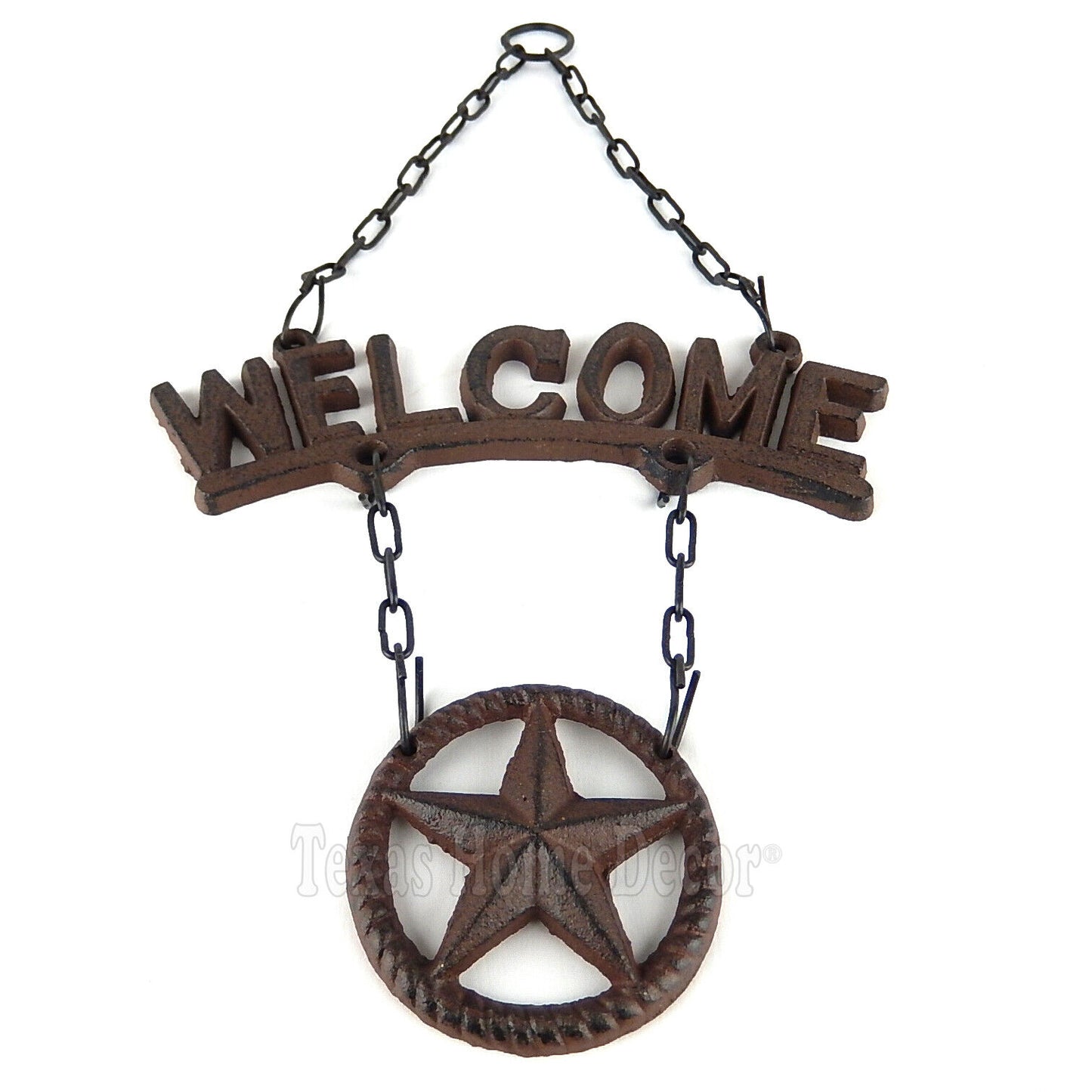 Cast Iron Welcome Porch Sign Western Wall Plaque Rustic Star Antique Style 13.5"