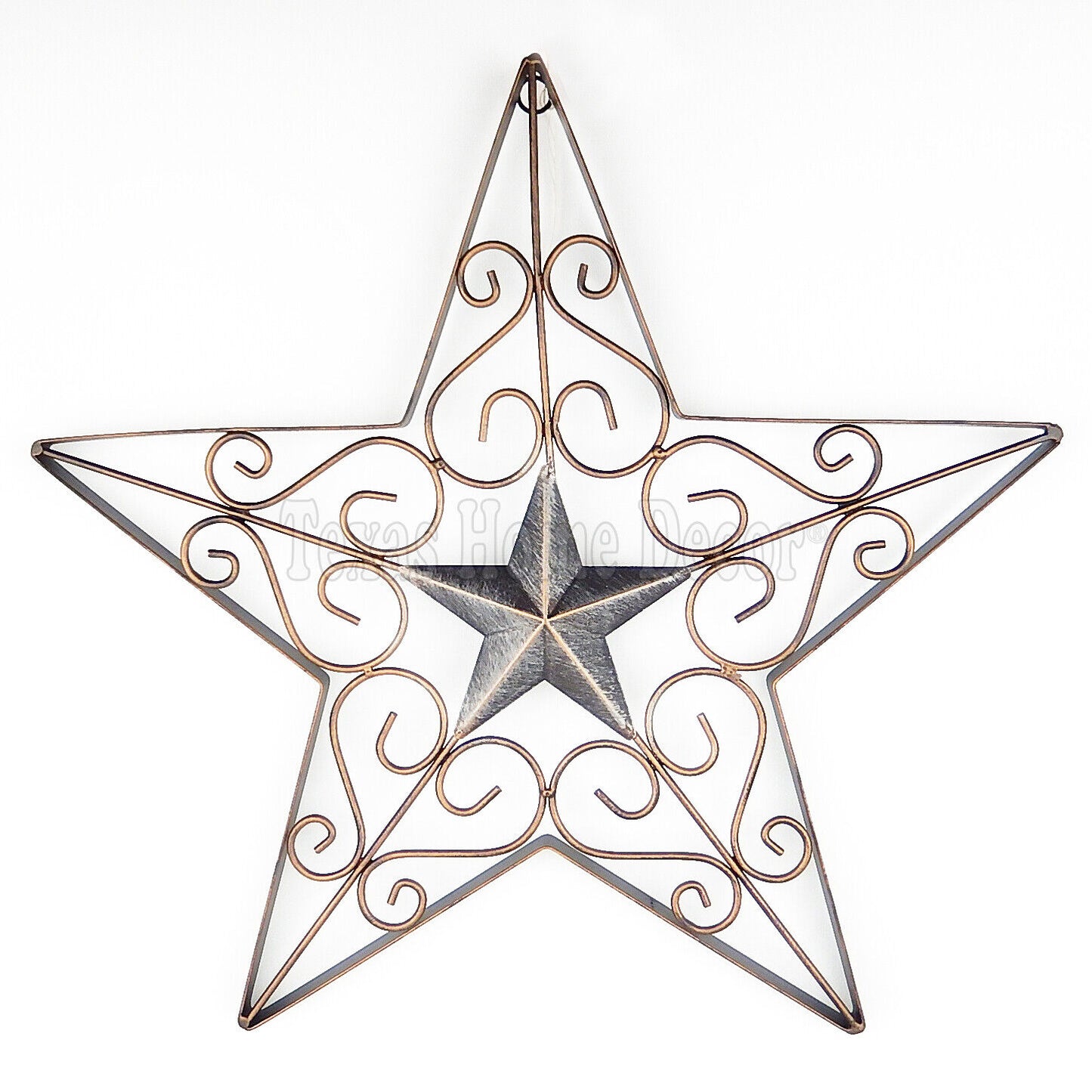 Brushed Copper Barn Star Filigree Scrolls Style Metal Plaque Sign 17 1/2 inch