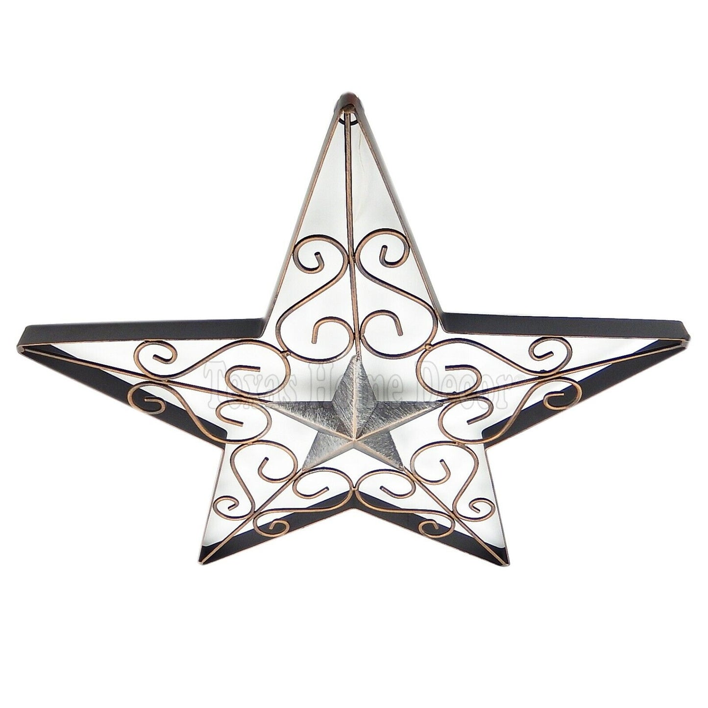 Brushed Copper Barn Star Filigree Scrolls Style Metal Plaque Sign 17 1/2 inch