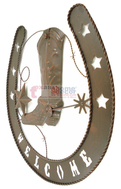 Welcome Sign Horseshoe Boot Stars Tin Metal Plaque Rustic Country Western Decor