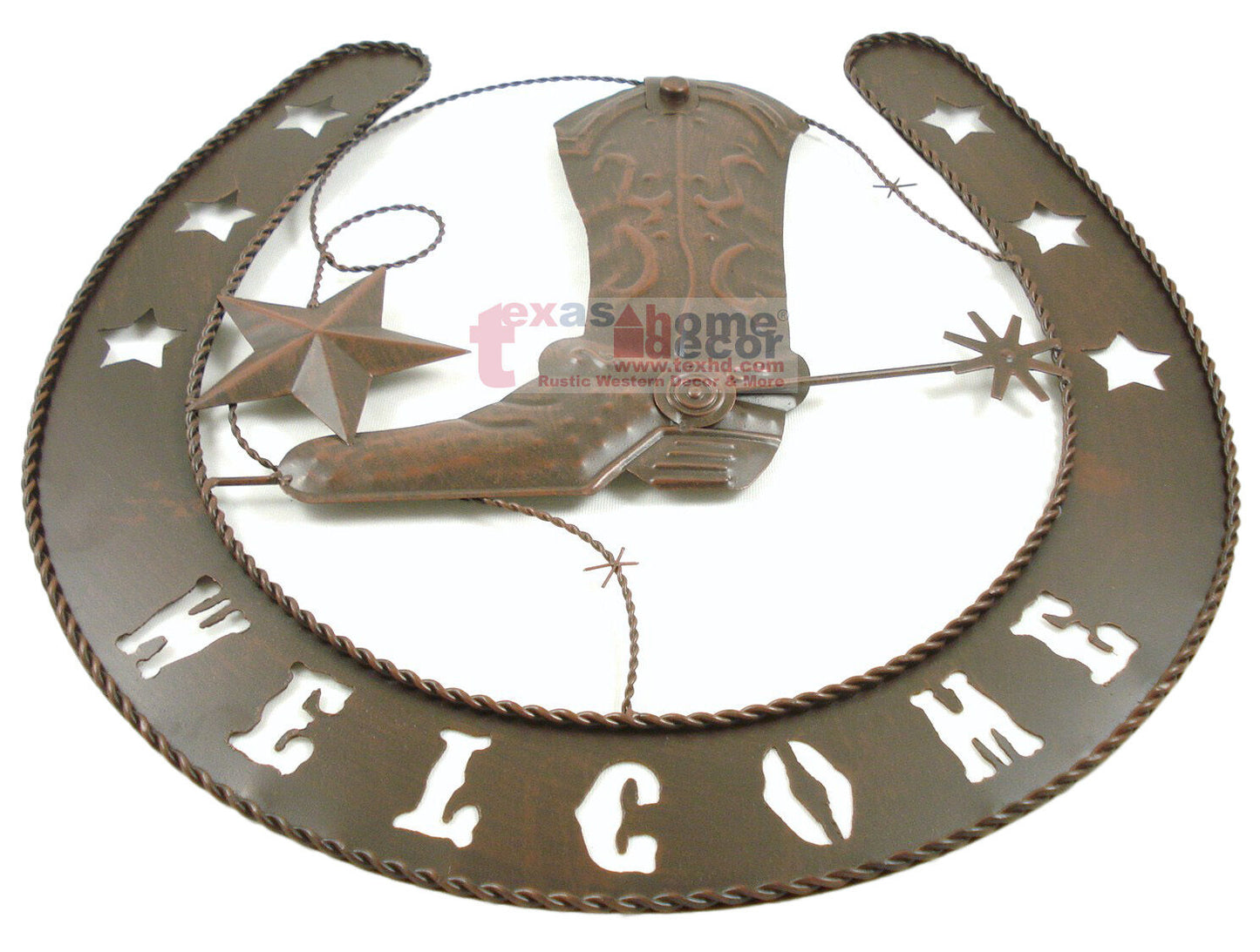 Welcome Sign Horseshoe Boot Stars Tin Metal Plaque Rustic Country Western Decor