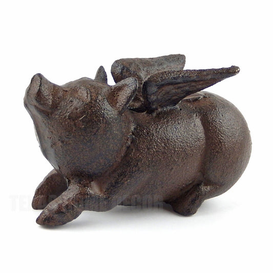 Sitting Flying Pig Figurine Cast Iron Rustic Statue Paper Weight Garden Decor