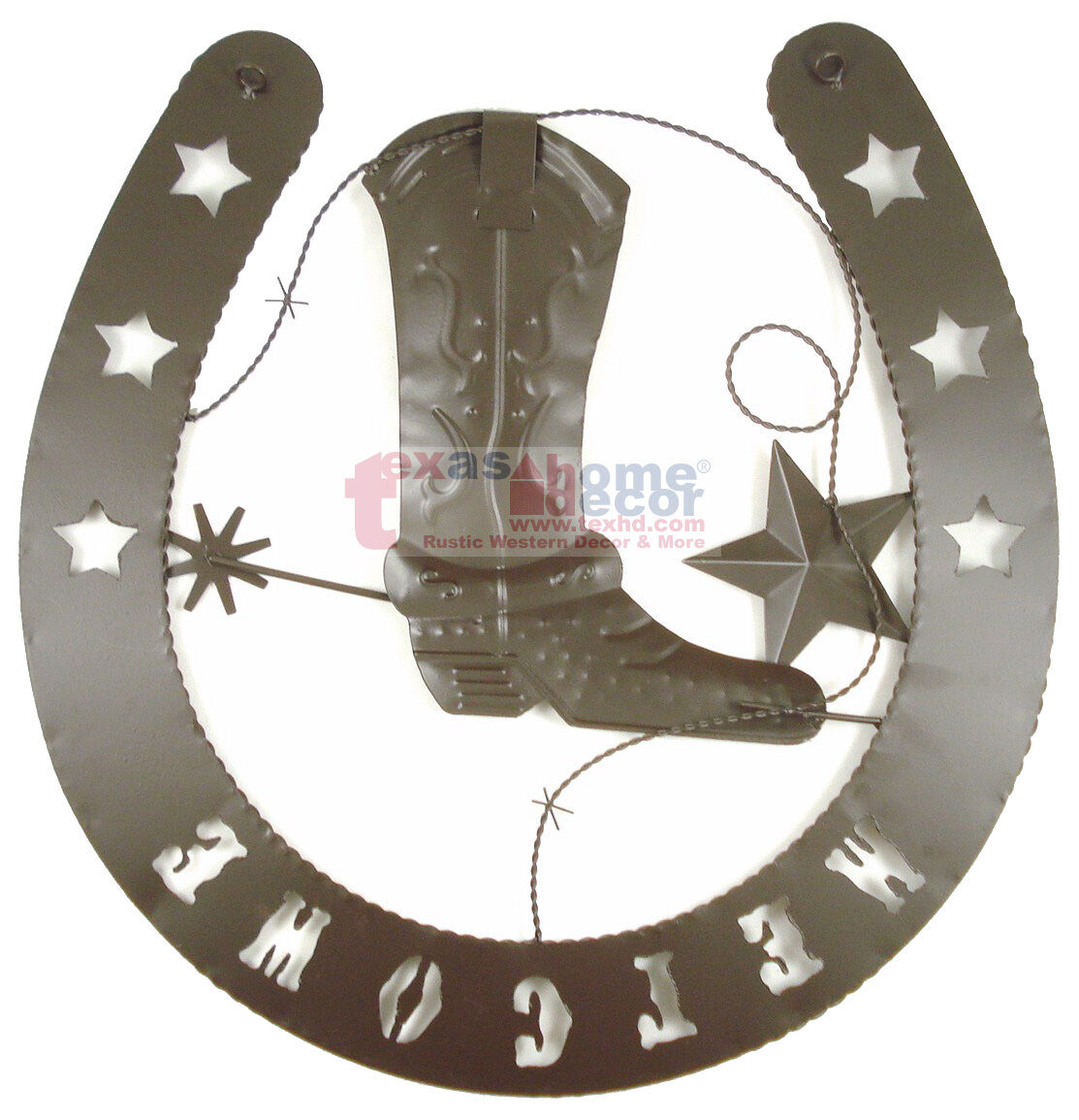 Welcome Sign Horseshoe Boot Stars Tin Metal Plaque Rustic Country Western Decor