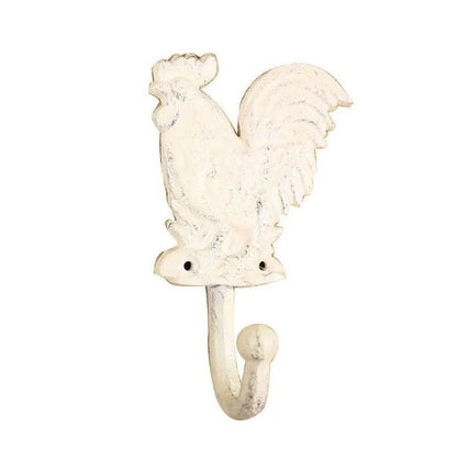 Rooster Wall Hook Hanger Cast Iron Whitewashed Rustic Country Antique Style 6.5"