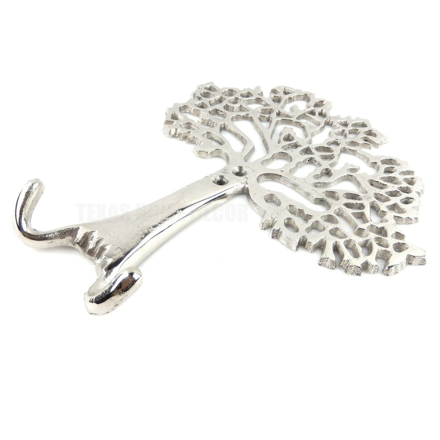 Tree of Life Wall Hook Plaque Coat Rack Key Towel Hanger Silver Polished 10 1/2"