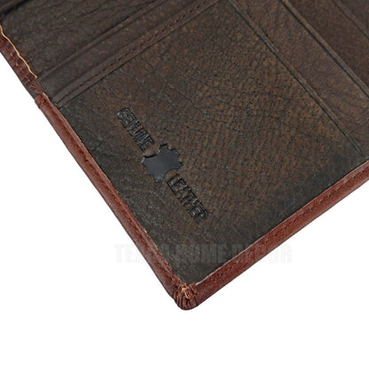 Western Rodeo Wallet Bi-Fold Genuine Dark Brown Leather Tooled Leaf Stitching