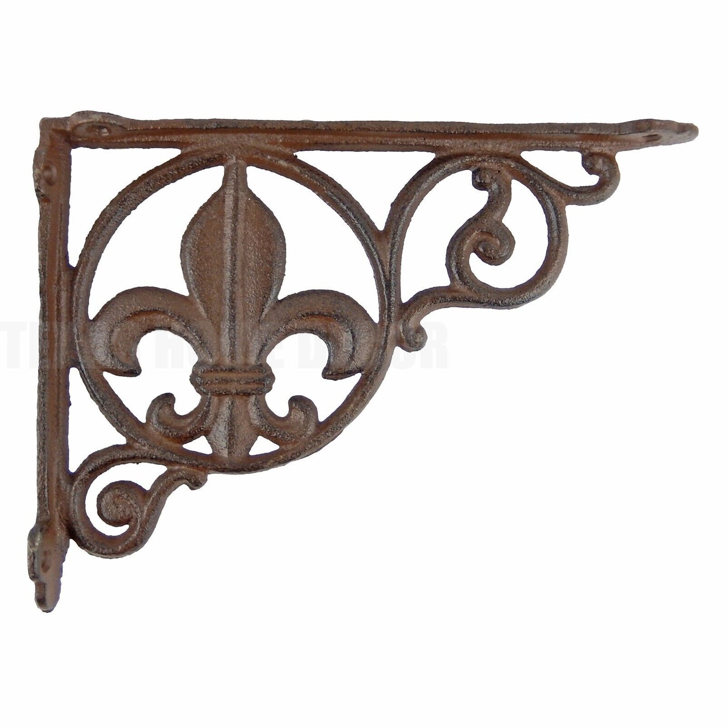 2 Fleur De Lis Shelf Brackets Cast Iron Braces Rustic Brown 9 x 6.5"