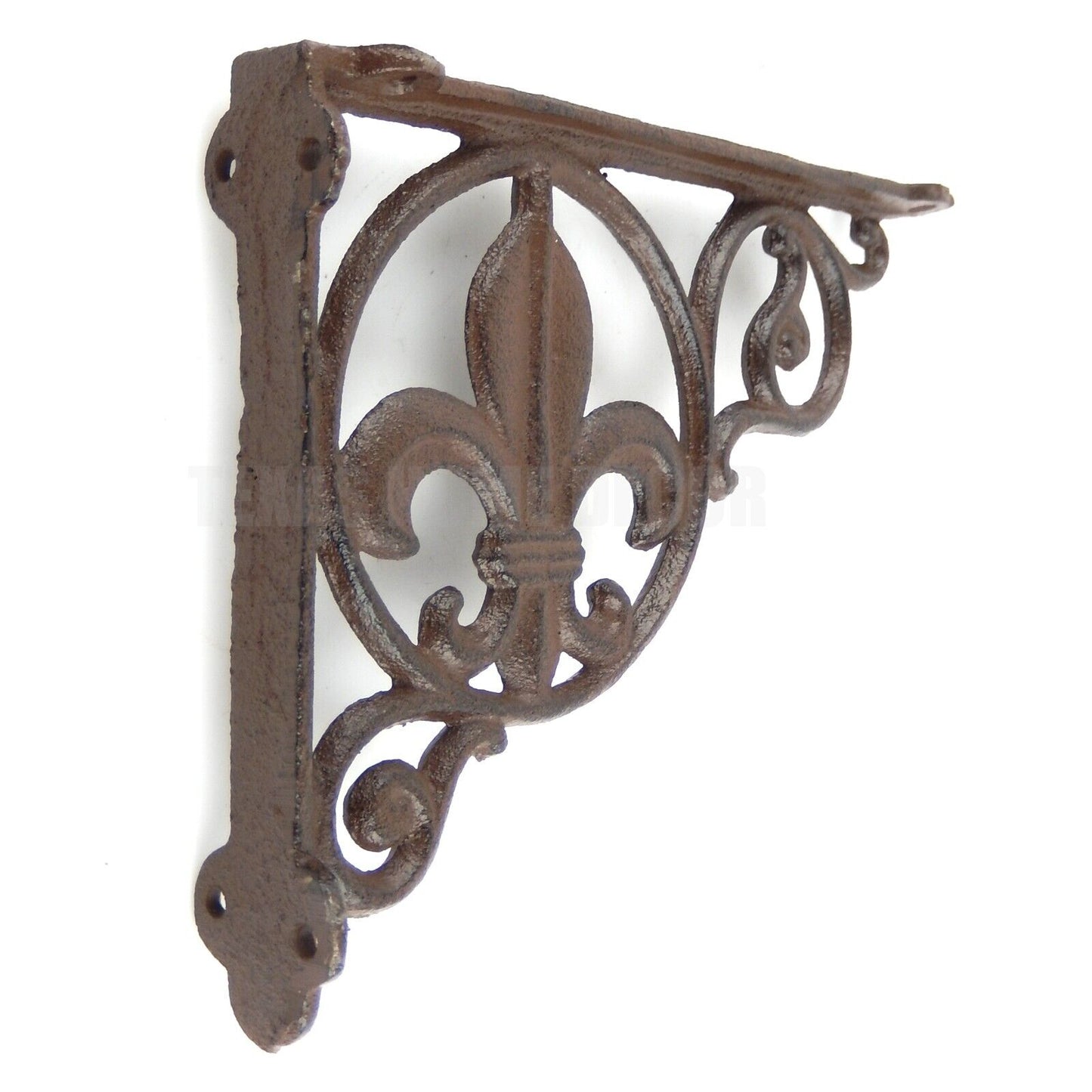 2 Fleur De Lis Shelf Brackets Cast Iron Braces Rustic Brown 9 x 6.5"