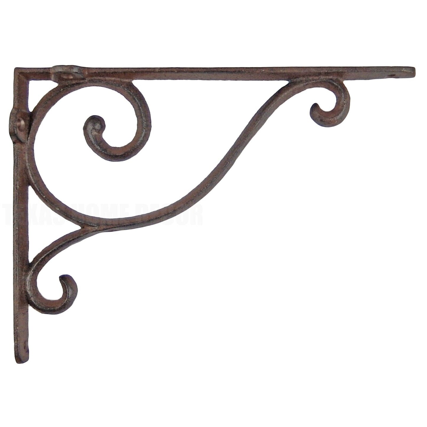 2 Cast Iron Scrolls Shelf Brackets Rustic Brown Patina Finish 9 1/4 x 7 inches