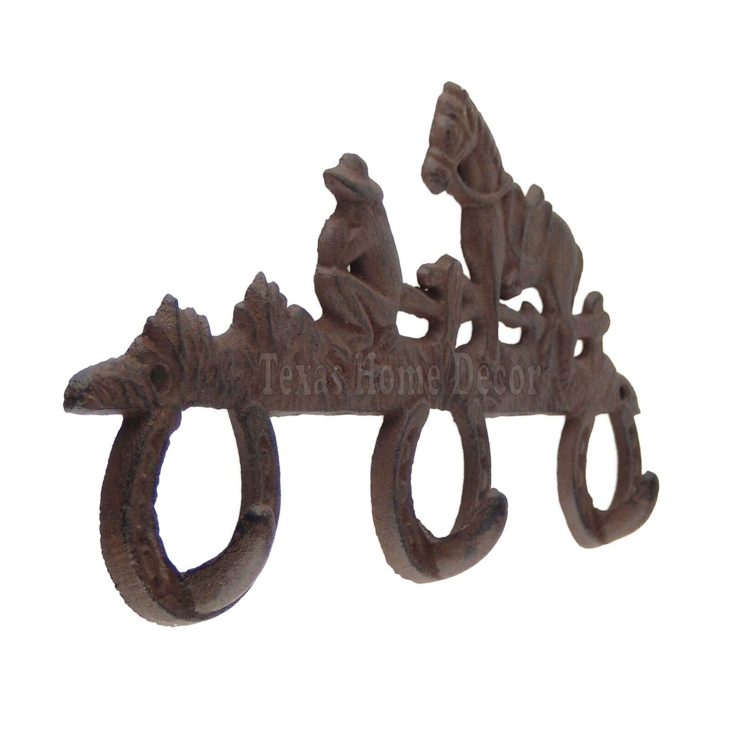 Cowboy Coat Rack Cast Iron Wall Hook Key Hanger Horse Horseshoes Rustic Western