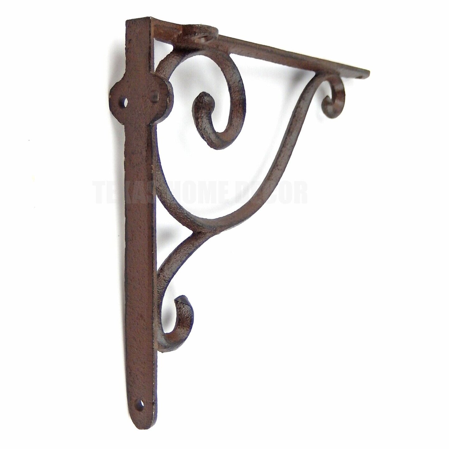 2 Cast Iron Scrolls Shelf Brackets Rustic Brown Patina Finish 9 1/4 x 7 inches