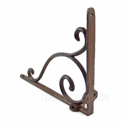 2 Cast Iron Scrolls Shelf Brackets Rustic Brown Patina Finish 9 1/4 x 7 inches