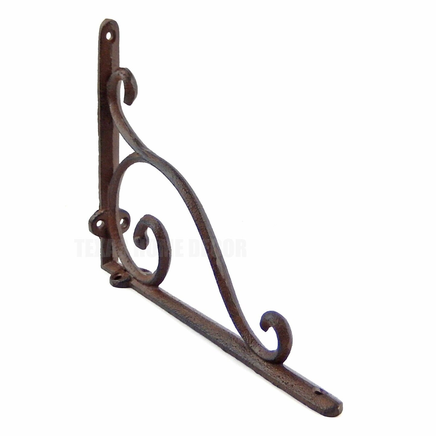 2 Cast Iron Scrolls Shelf Brackets Rustic Brown Patina Finish 9 1/4 x 7 inches