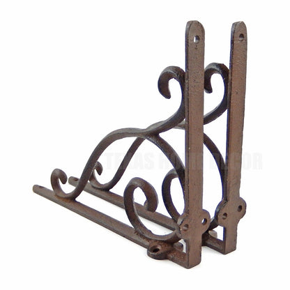 2 Cast Iron Scrolls Shelf Brackets Rustic Brown Patina Finish 9 1/4 x 7 inches