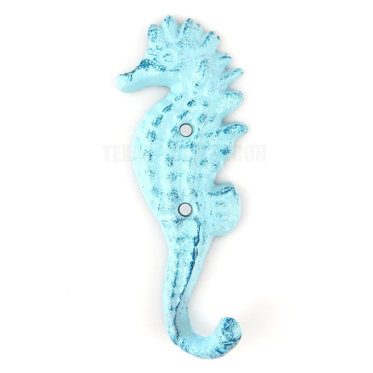 Cast Iron Seahorse Wall Hook Coat Towel Key Hanger Nautical Light and Dark Blue