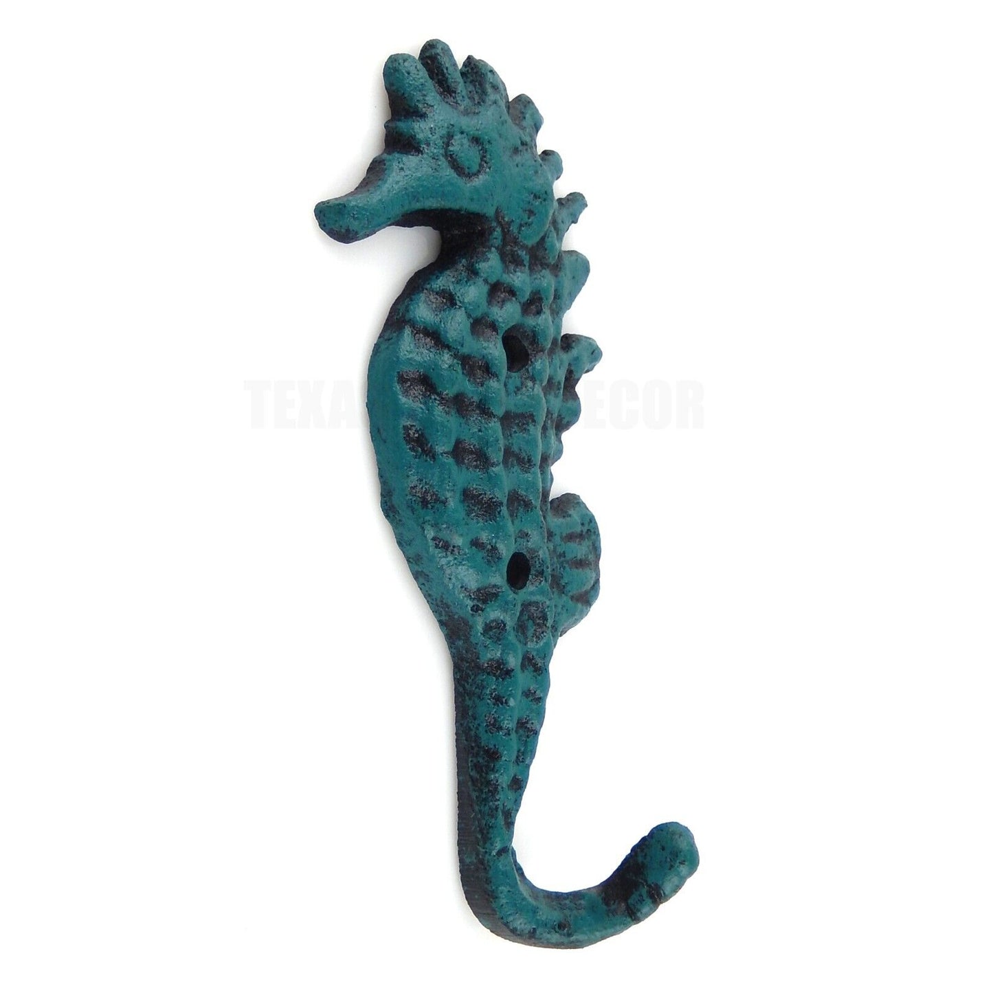 Cast Iron Seahorse Wall Hook Nautical Coat Towel Key Hanger Blue Teal