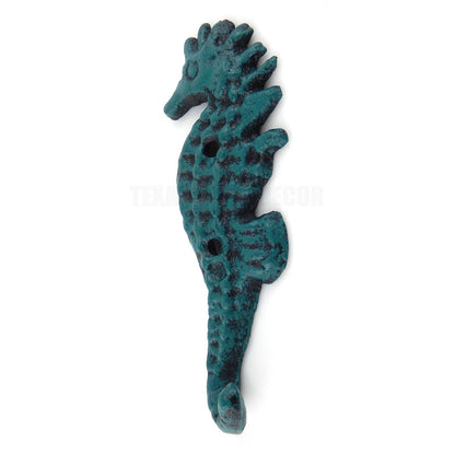 Cast Iron Seahorse Wall Hook Nautical Coat Towel Key Hanger Blue Teal