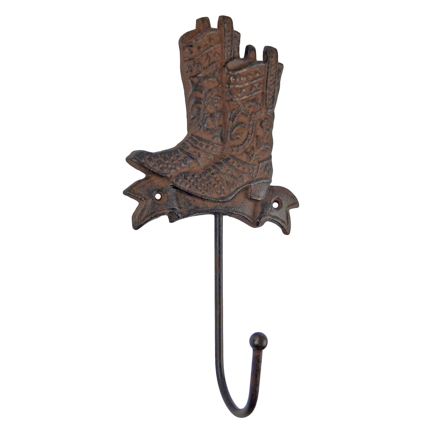 Cast Iron Cowboy Boots Wall Hook Key Towel Coat Hanger Rustic Western Brown