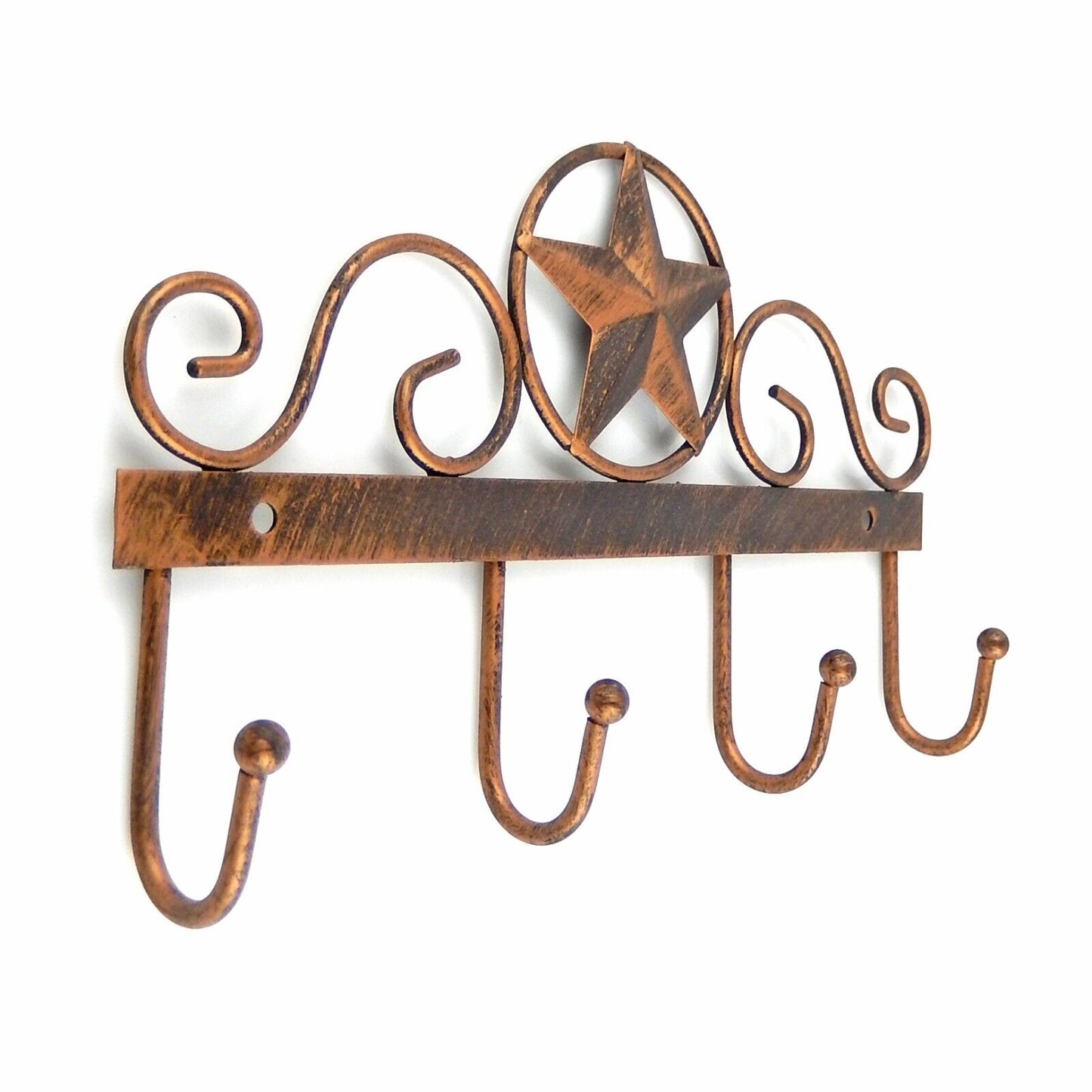 Star Scrolls Key Rack Wall Hook Hanger With Four Hooks Tin Metal Copper Finish