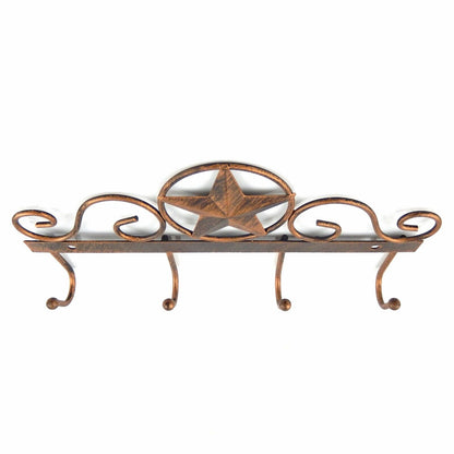 Star Scrolls Key Rack Wall Hook Hanger With Four Hooks Tin Metal Copper Finish