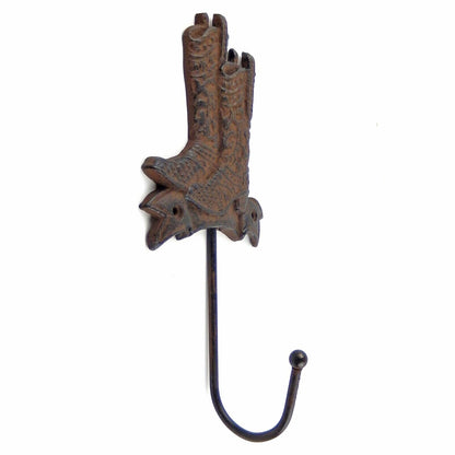 Cast Iron Cowboy Boots Wall Hook Key Towel Coat Hanger Rustic Western Brown