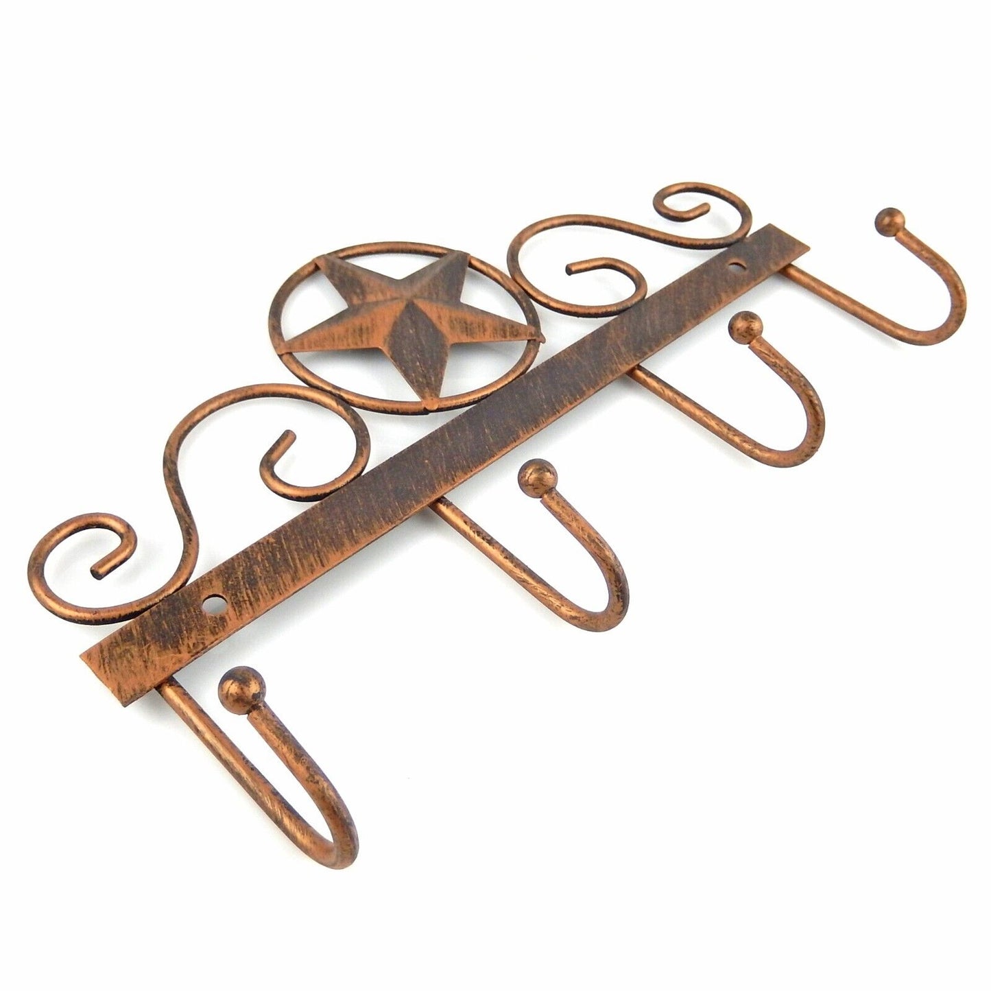 Star Scrolls Key Rack Wall Hook Hanger With Four Hooks Tin Metal Copper Finish