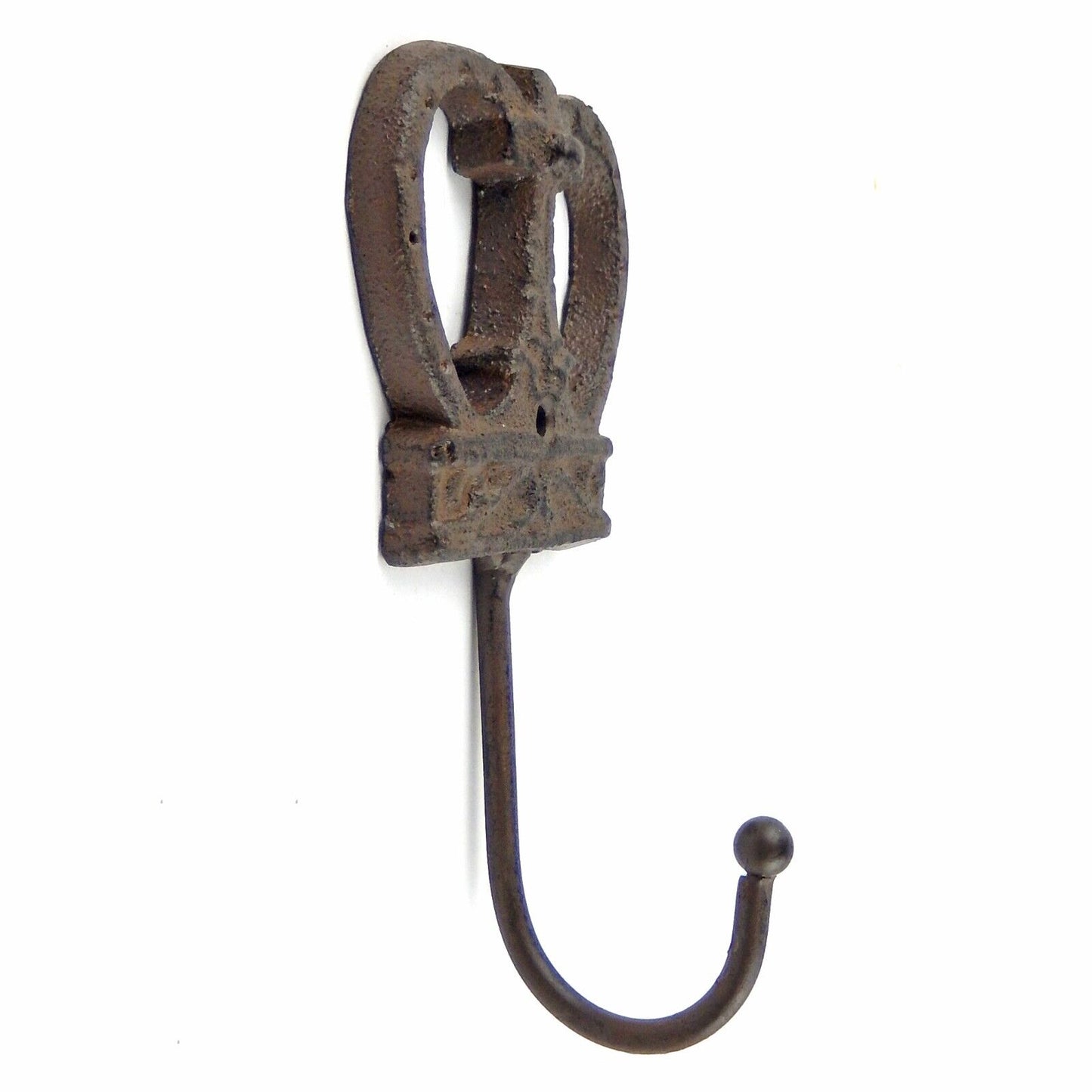 Cast Iron Crown Cross Wall Hook Key Towel Coat Hanger Royal Antique Style Brown