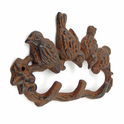 Birds on Tree Chickadee Wall Hook Key Coat Rack Heavy Duty Rustic Brown 5 x 9"