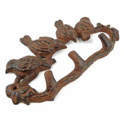 Birds on Tree Chickadee Wall Hook Key Coat Rack Heavy Duty Rustic Brown 5 x 9"