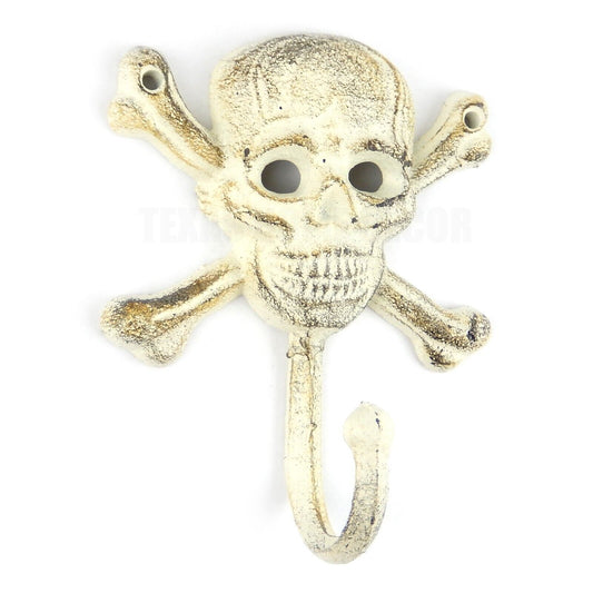 Cast Iron Skull Crossbones Wall Hook Gothic Biker Towel Coat Wall Hanger White