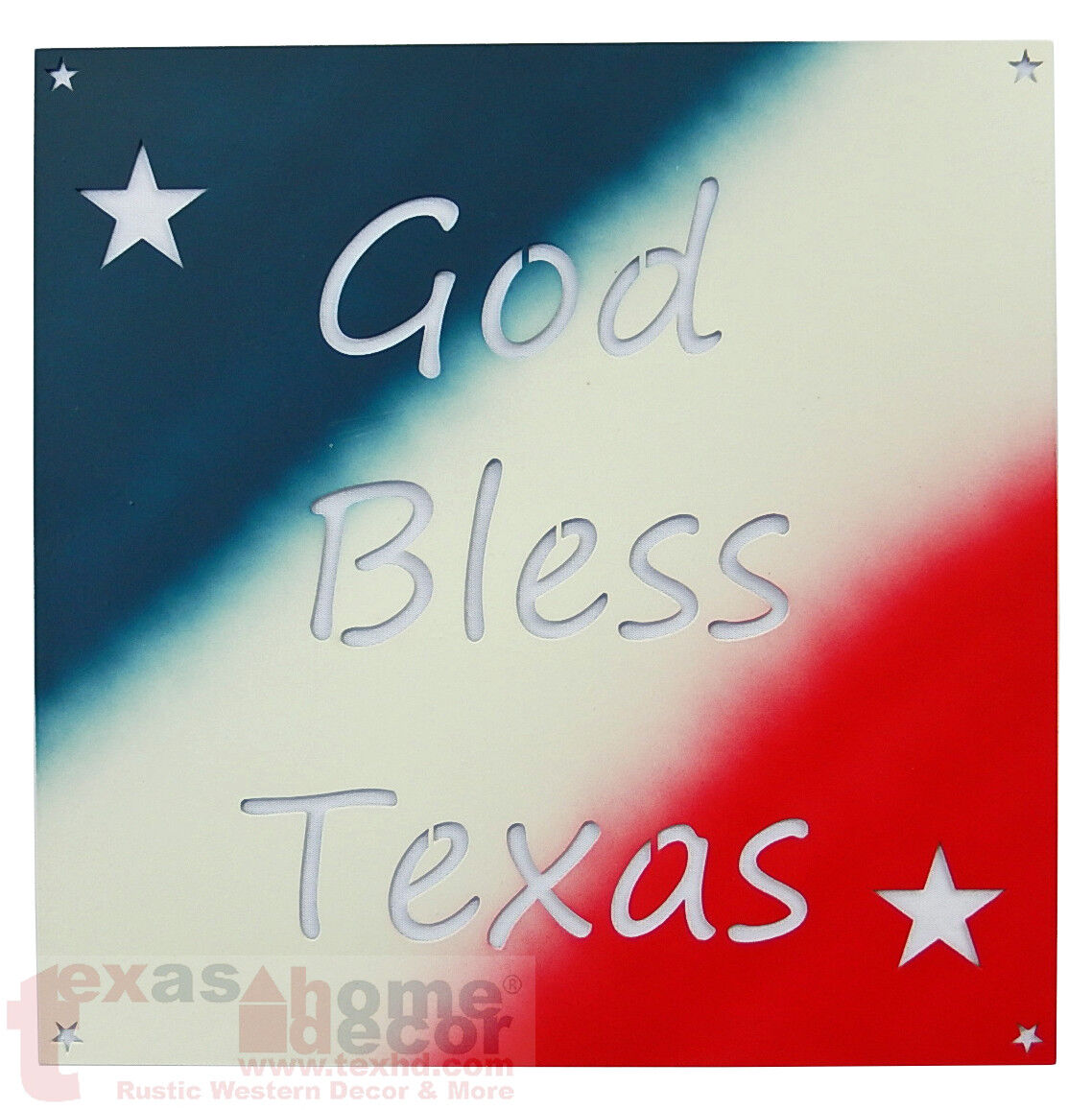 God Bless Texas Wall Plaque Steel Plate Metal Cut-Out Stars Red White Blue 12"