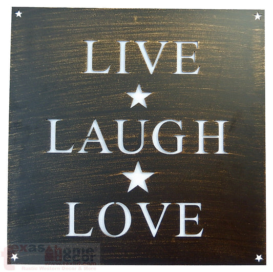 Live Laugh Love Wall Plaque Steel Plate Metal Cut-Out Stars Brushed Copper 12"