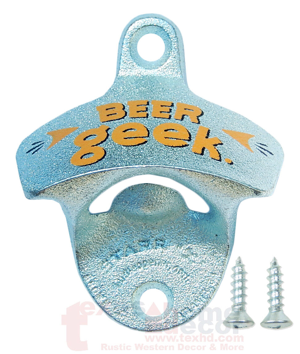 Beer Geek Bottle Opener Starr X Wall Mounted Zinc Cast Iron +Screws US Made