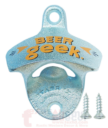 Beer Geek Bottle Opener Starr X Wall Mounted Zinc Cast Iron +Screws US Made