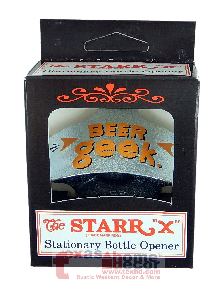 Beer Geek Bottle Opener Starr X Wall Mounted Zinc Cast Iron +Screws US Made