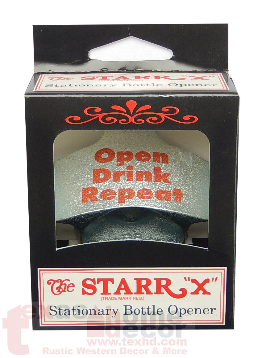 Open Drink Repeat Bottle Opener Starr X Wall Mount Zinc Cast Iron w/Screws