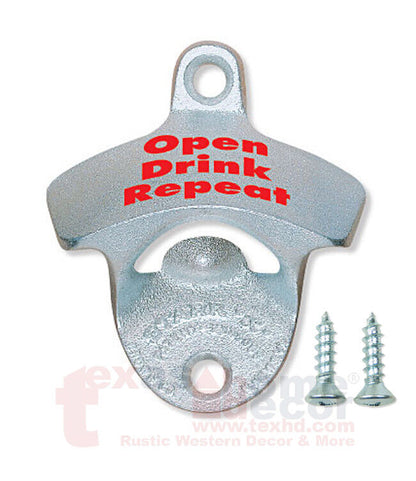 Open Drink Repeat Bottle Opener Starr X Wall Mount Zinc Cast Iron w/Screws