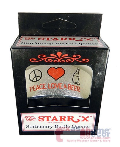 Peace, Love, Beer Bottle Opener Starr X Zinc Cast Iron Wall Mounted With Screws