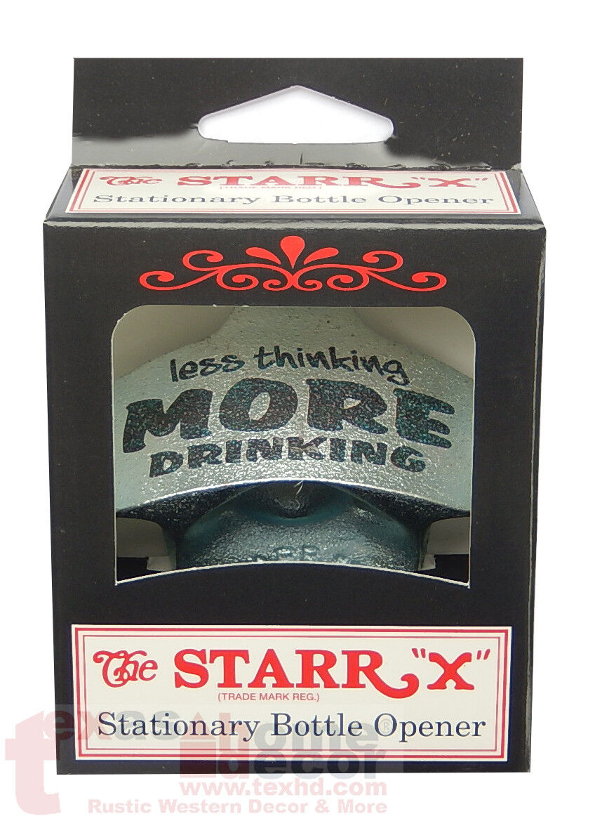 Less Thinking More Drinking Funny Bottle Opener Starr X Zinc Cast Iron +Screws