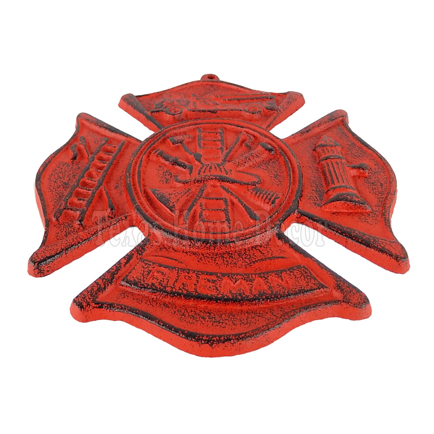 Cast Iron Red Fireman Firefighter Wall Decor Emblem Logo Plaque Maltese Cross