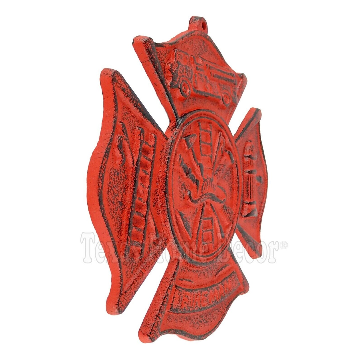 Cast Iron Red Fireman Firefighter Wall Decor Emblem Logo Plaque Maltese Cross