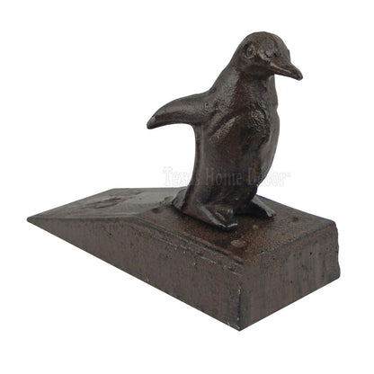 Penguin Doorstop Wedge Figurine Cast Iron Rustic Brown Antique Style Polar