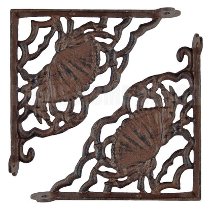 2 Crab Shelf Brackets Heavy Duty Nautical Beach Cast Iron Braces Rustic Brown