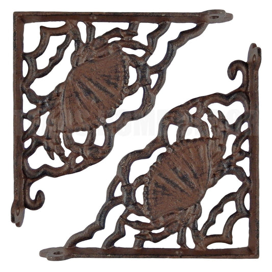 2 Crab Shelf Brackets Heavy Duty Nautical Beach Cast Iron Braces Rustic Brown