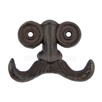 Mustache Double Wall Hook Cast Iron Spectacles Nose Steampunk Coat Hanger Brown