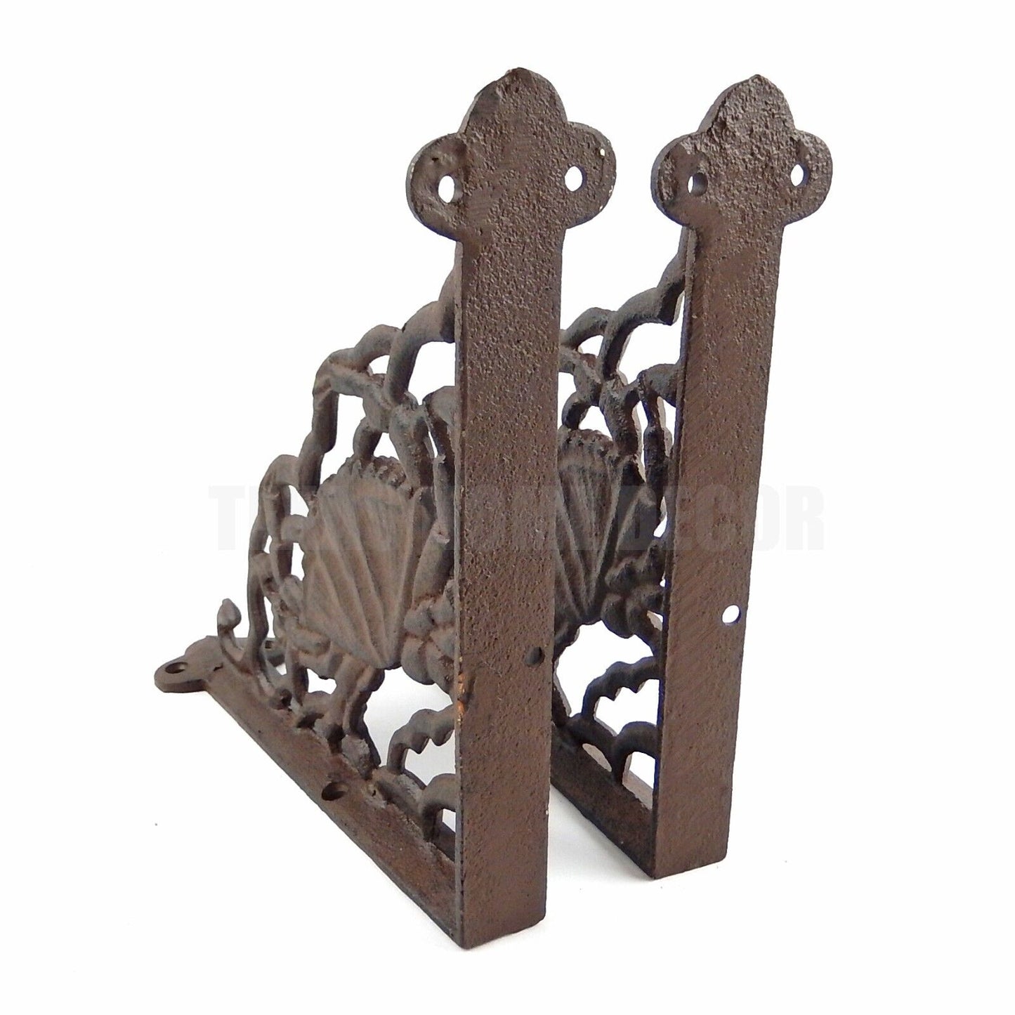 2 Crab Shelf Brackets Heavy Duty Nautical Beach Cast Iron Braces Rustic Brown